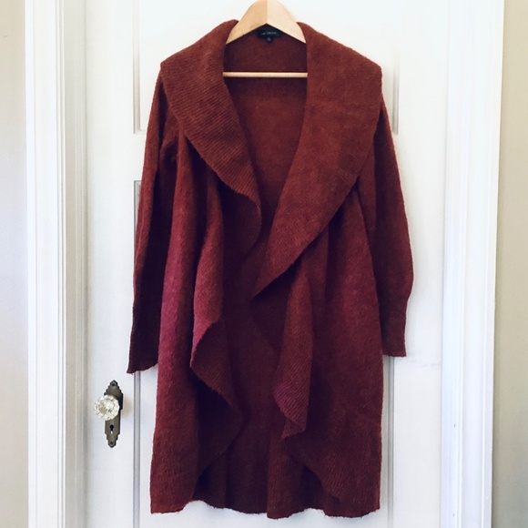 The Limited Rust Red Open-front shawl collar Ruffled Cardigan Alpaca blend M - Picture 8 of 9